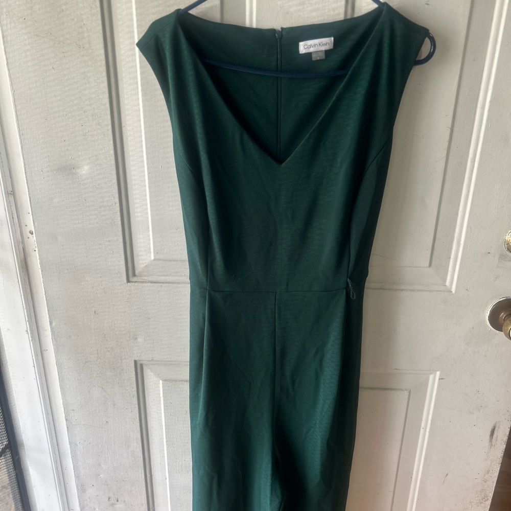 Calvin Klein Green Sheath Maxi Dress V-Neck Sleeveless